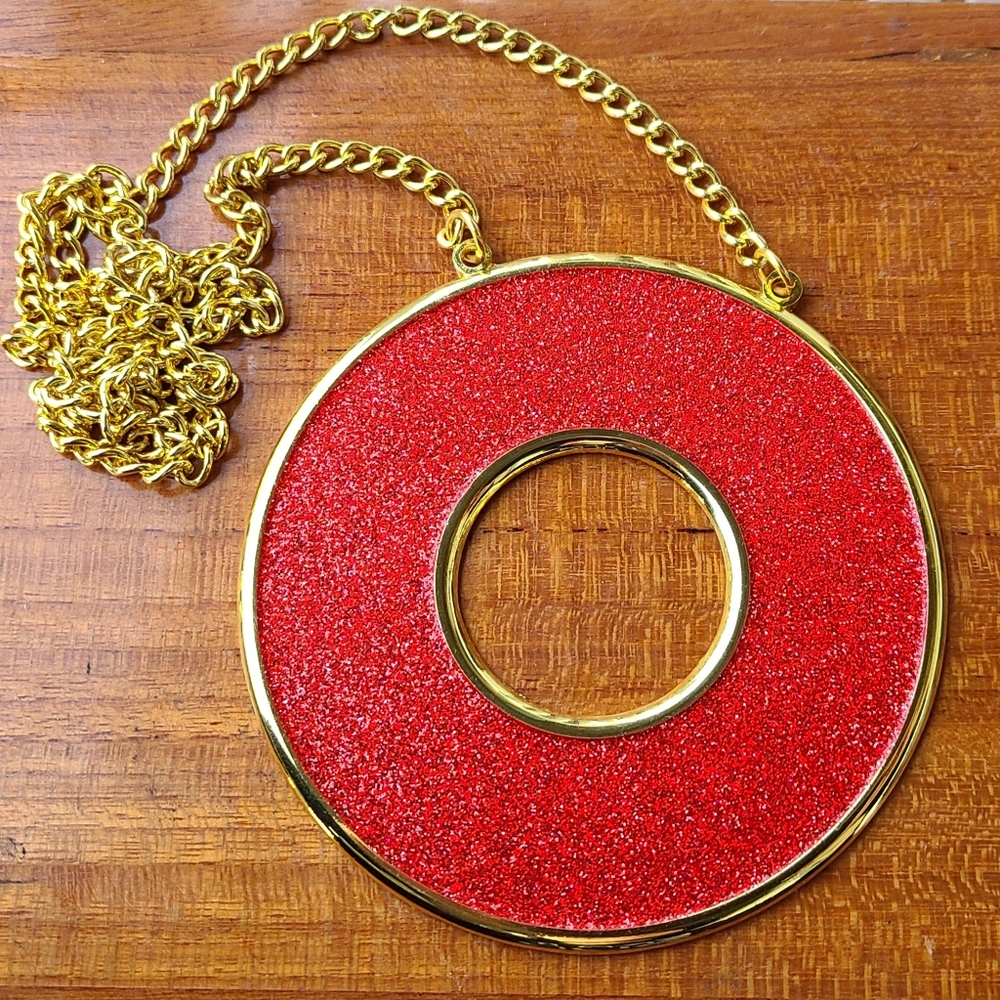phish donut necklace red and gold glitter music festival wear gold chain